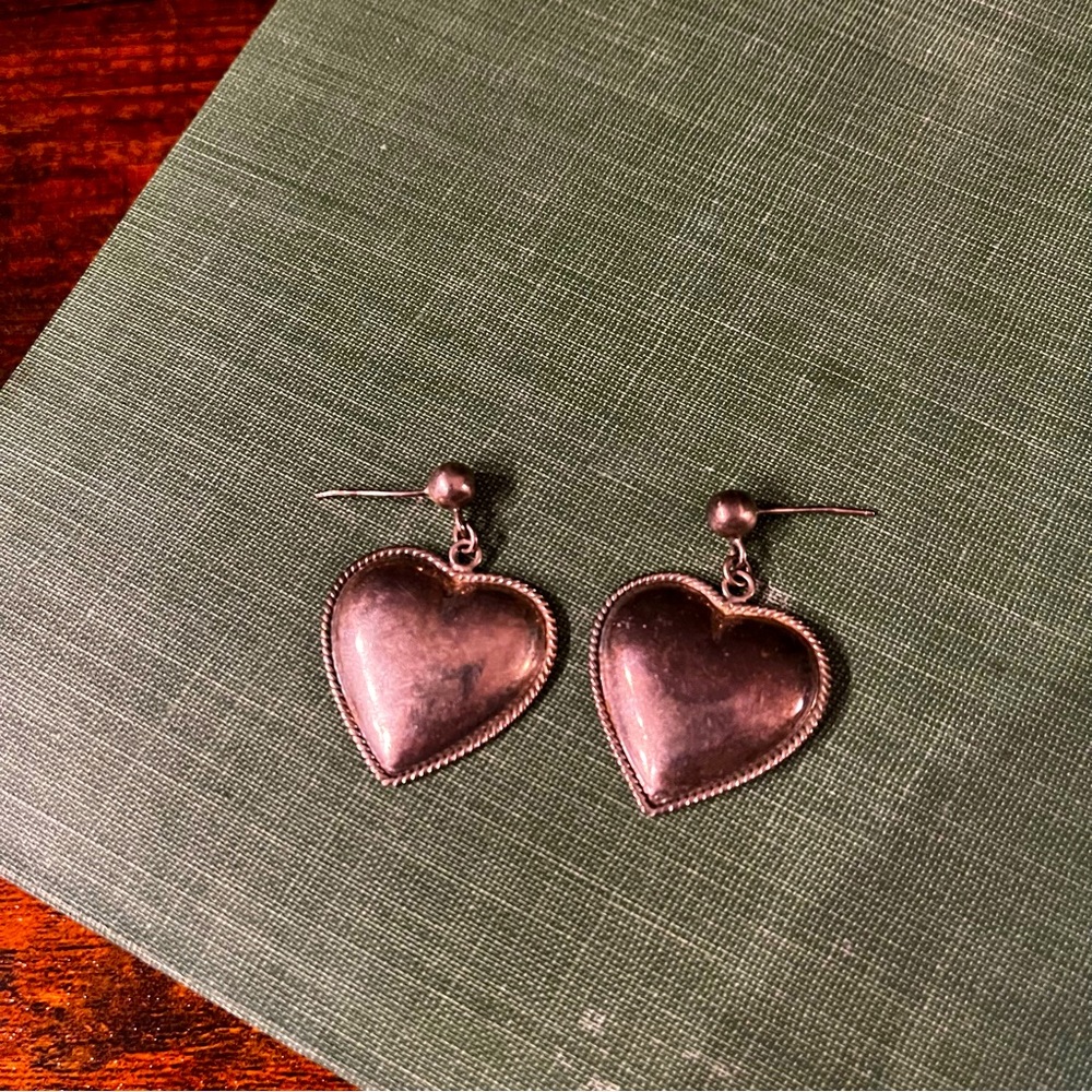 Silver Heart Shaped Pierced Earrings -Marked “Silver”